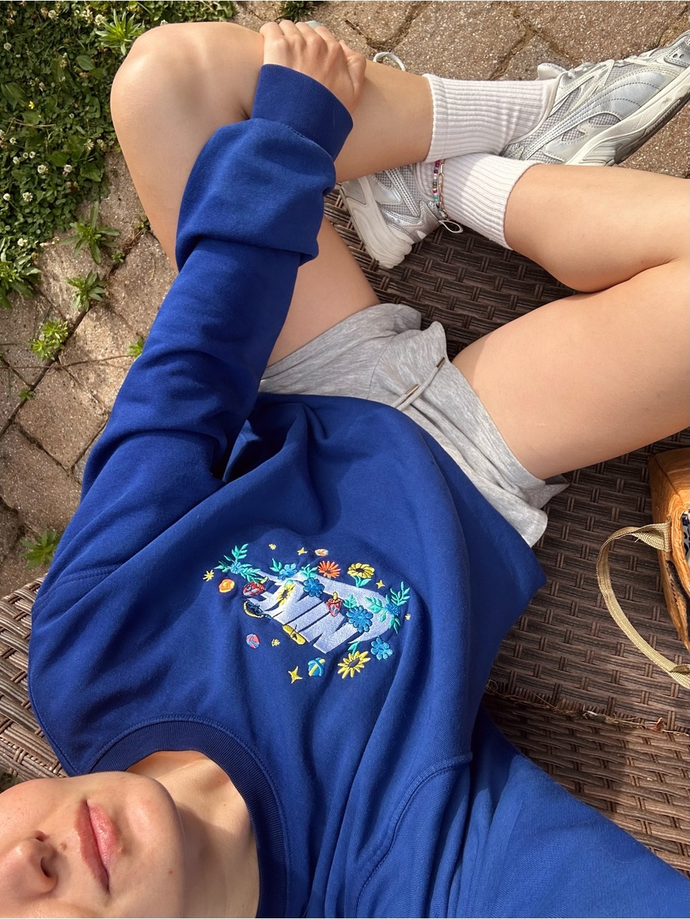 Nike Royal Blue Crewneck Sweatshirt with Floral Logo